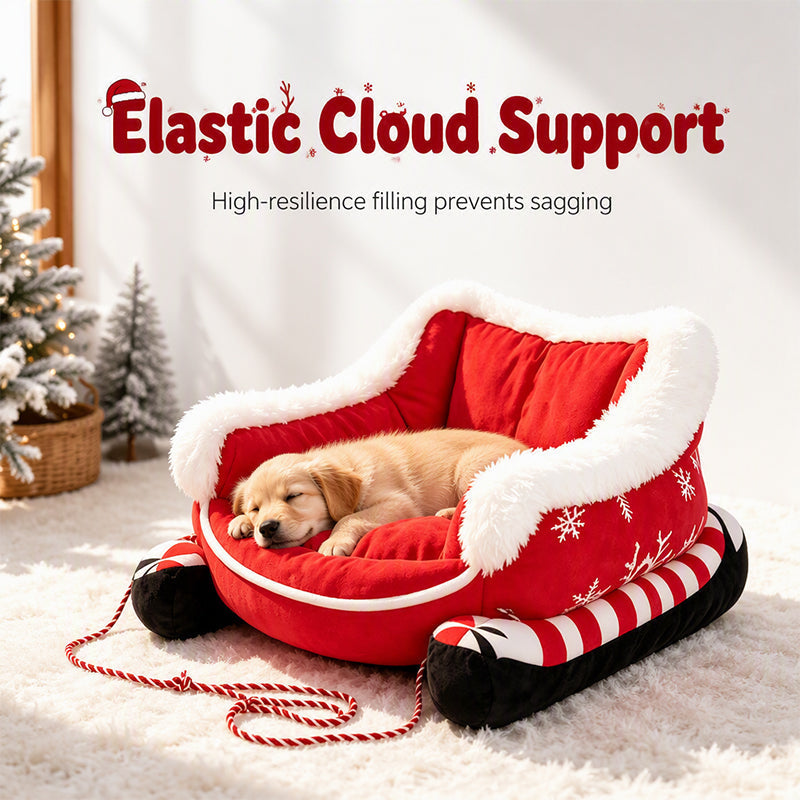 49% OFF !! Christmas Sleigh Pet Bed with Removable Cushion