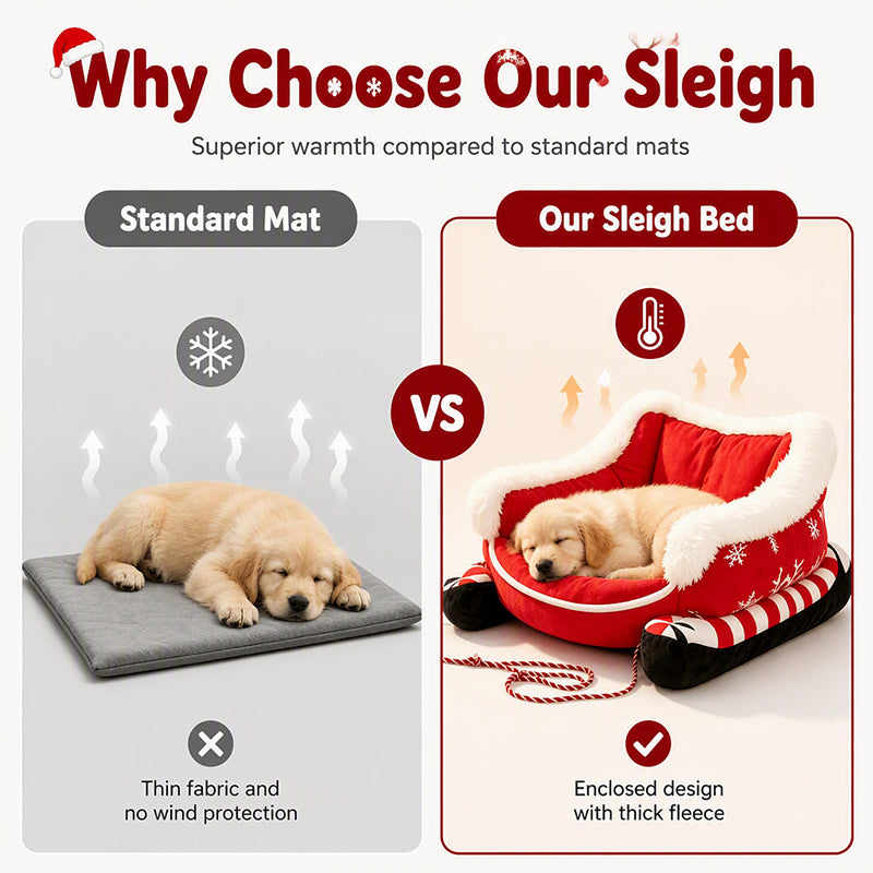 49% OFF !! Christmas Sleigh Pet Bed with Removable Cushion