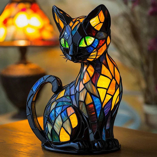 Stained Glass Cat-Shaped Table Lamp with LED Lighting – 30-36 cm
