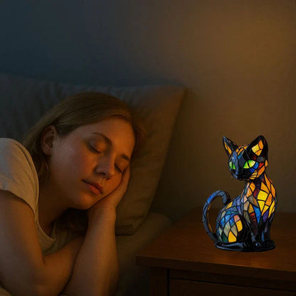 Stained Glass Cat-Shaped Table Lamp with LED Lighting – 30-36 cm