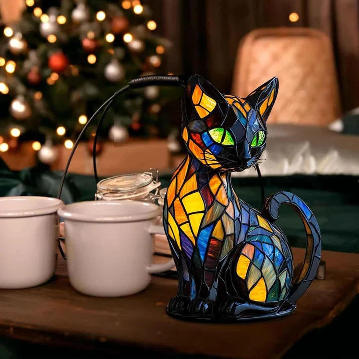 Stained Glass Cat-Shaped Table Lamp with LED Lighting – 30-36 cm
