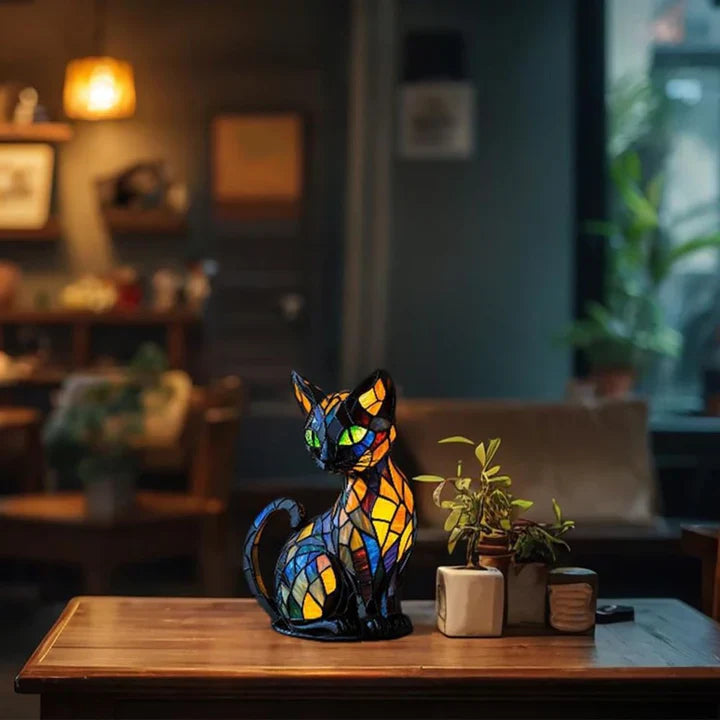 Stained Glass Cat-Shaped Table Lamp with LED Lighting – 30-36 cm