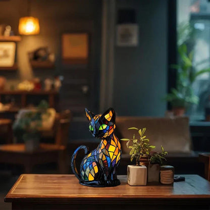 Stained Glass Cat-Shaped Table Lamp with LED Lighting – 30-36 cm