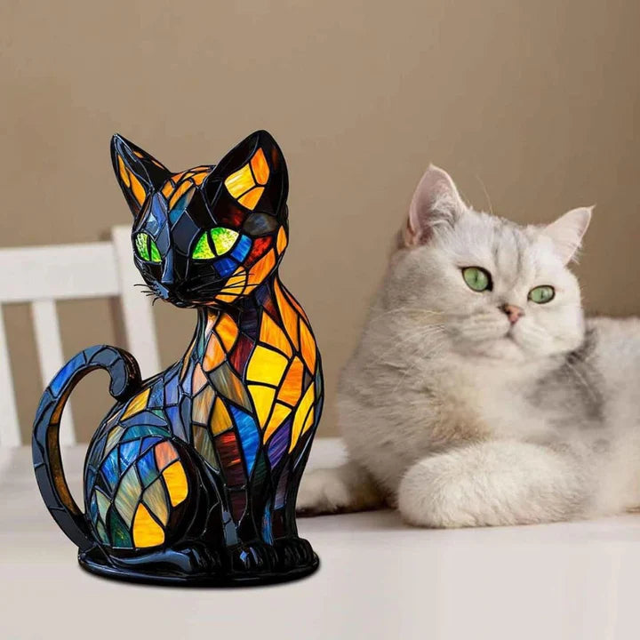 Stained Glass Cat-Shaped Table Lamp with LED Lighting – 30-36 cm