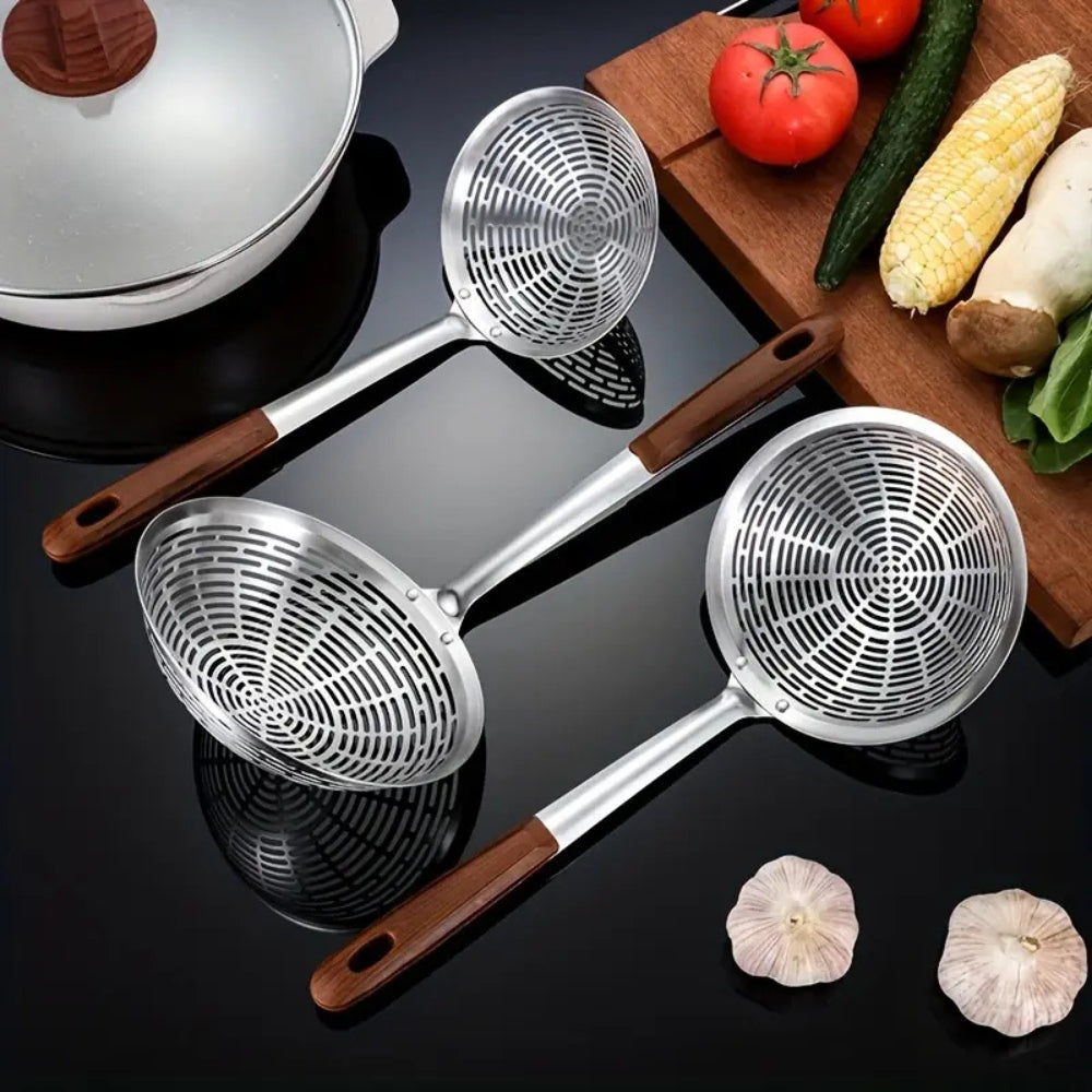 Steel Skimmer Spoon with Wooden Handle
