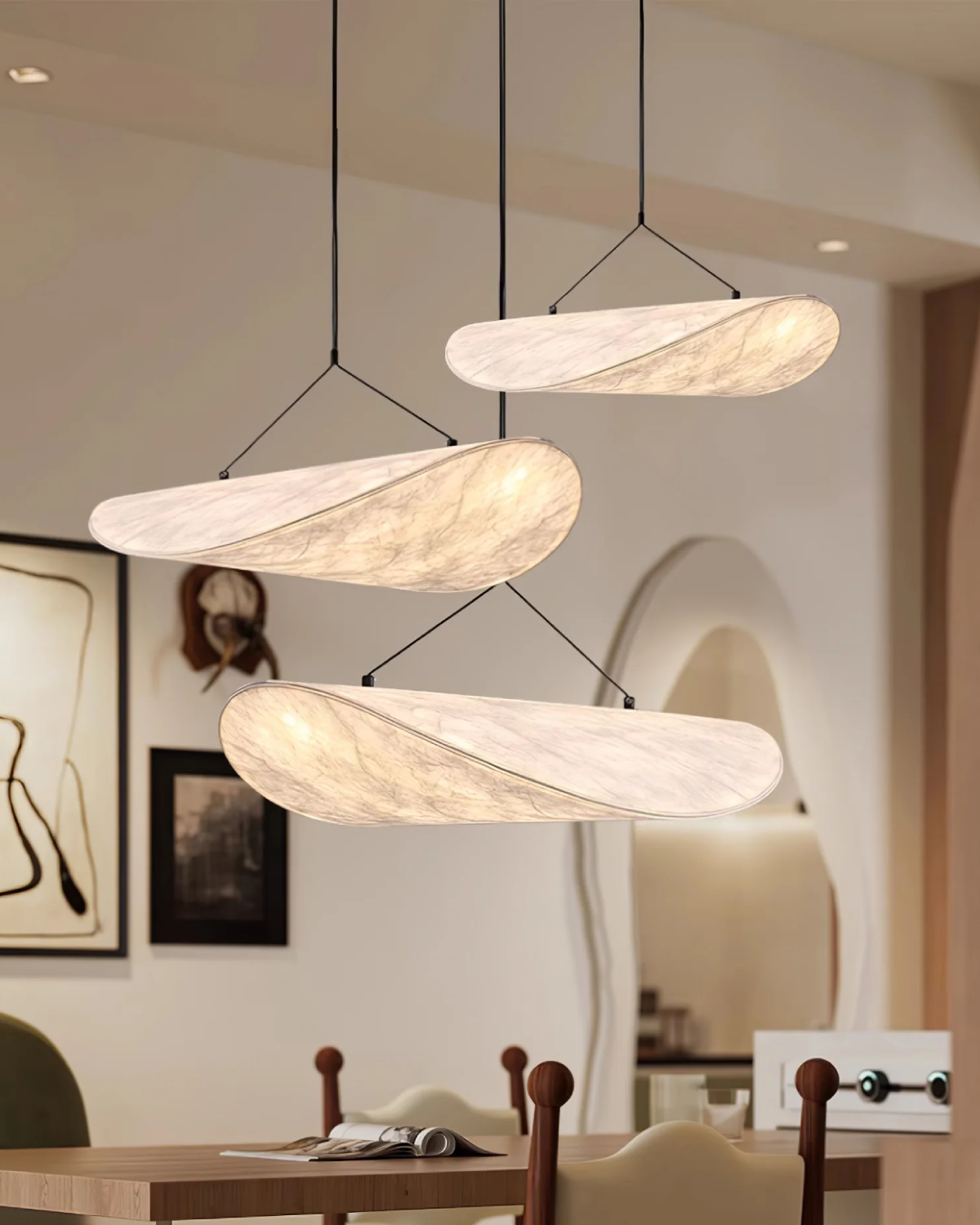 Japandi Style Ribbon Pendant Light with Eclipse Illumination