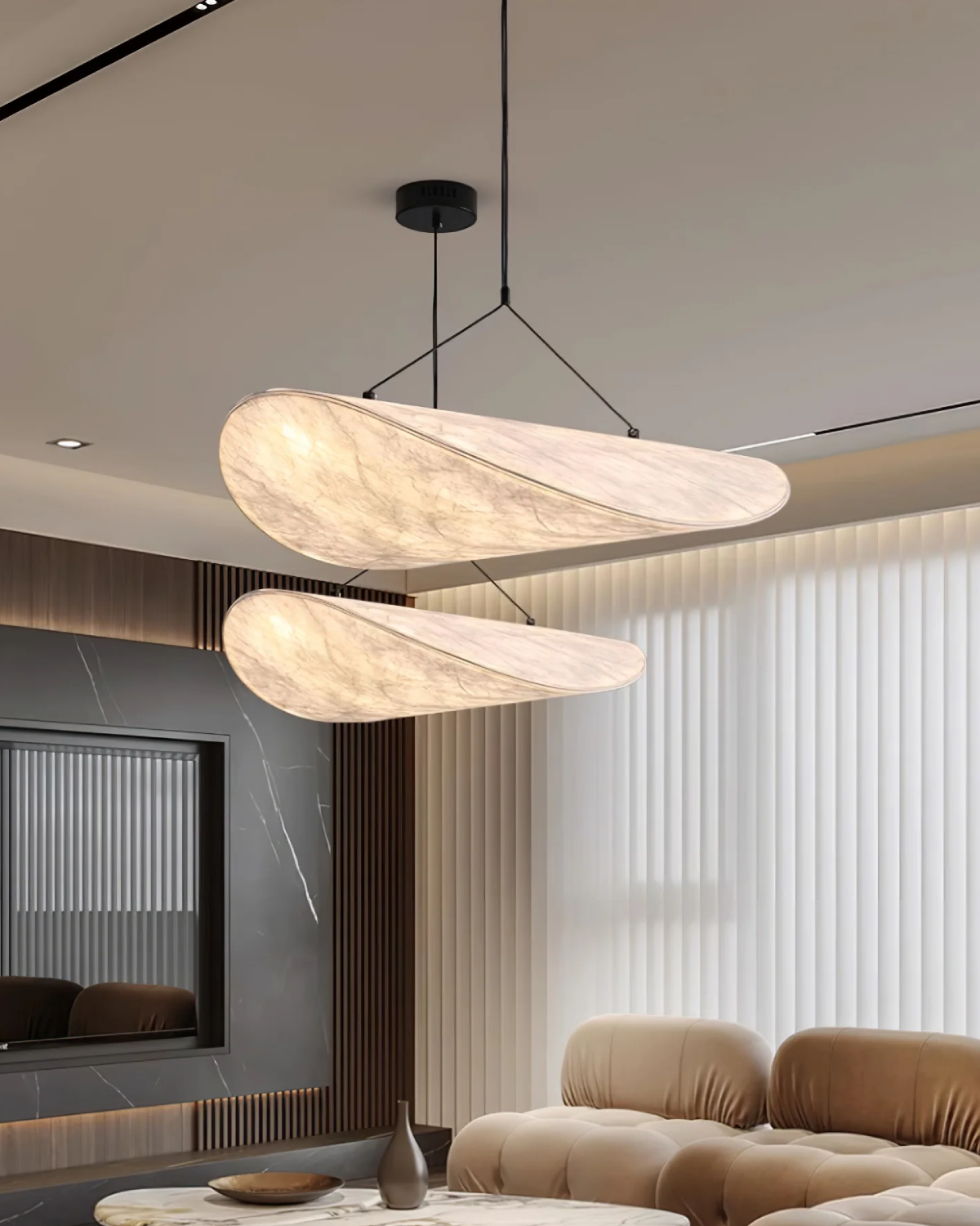 Japandi Style Ribbon Pendant Light with Eclipse Illumination