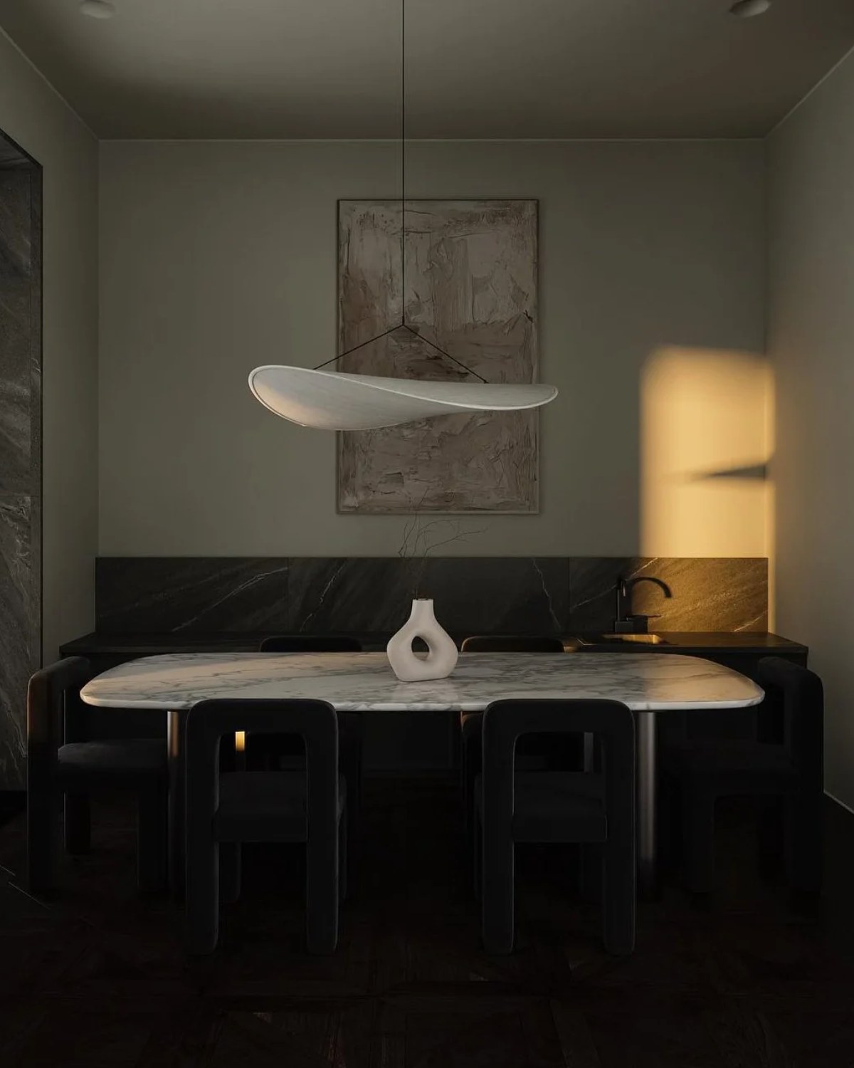 Japandi Style Ribbon Pendant Light with Eclipse Illumination