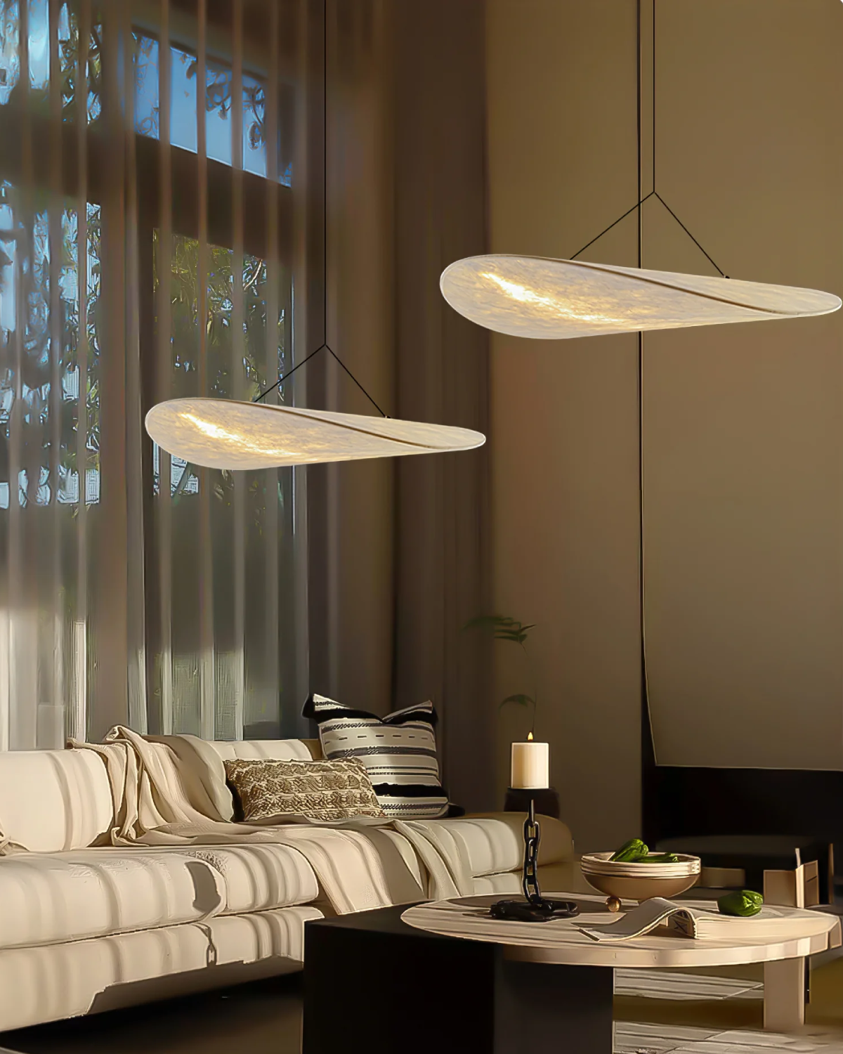 Japandi Style Ribbon Pendant Light with Eclipse Illumination