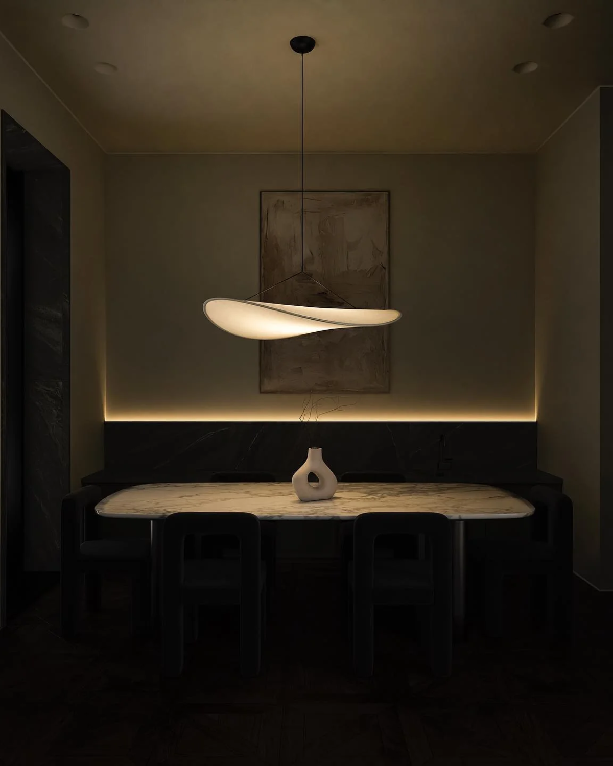 Japandi Style Ribbon Pendant Light with Eclipse Illumination