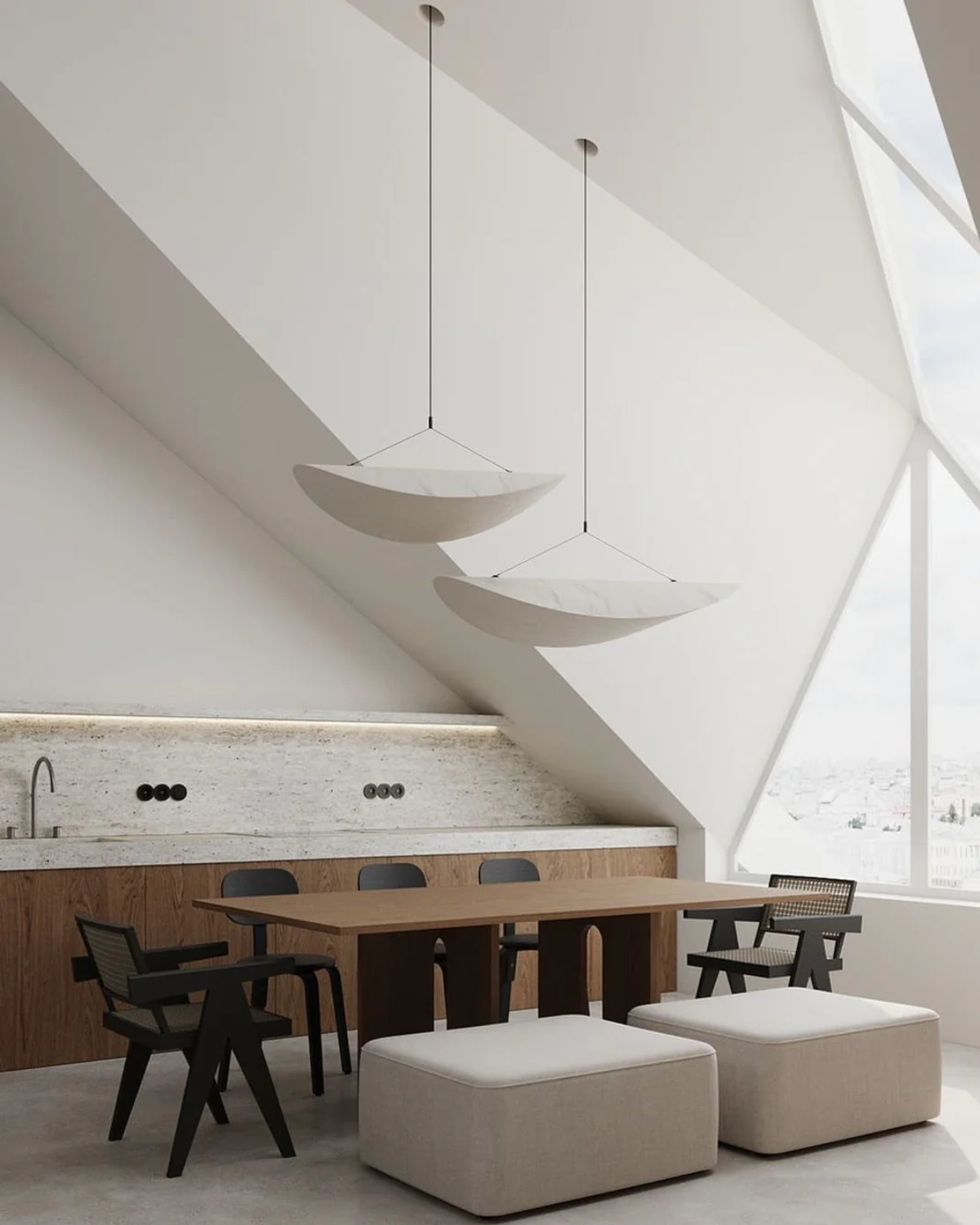 Japandi Style Ribbon Pendant Light with Eclipse Illumination