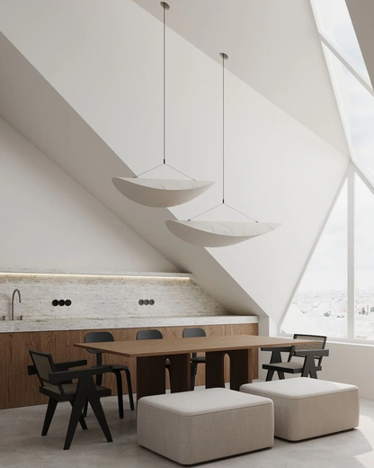 Japandi Style Ribbon Pendant Light with Eclipse Illumination