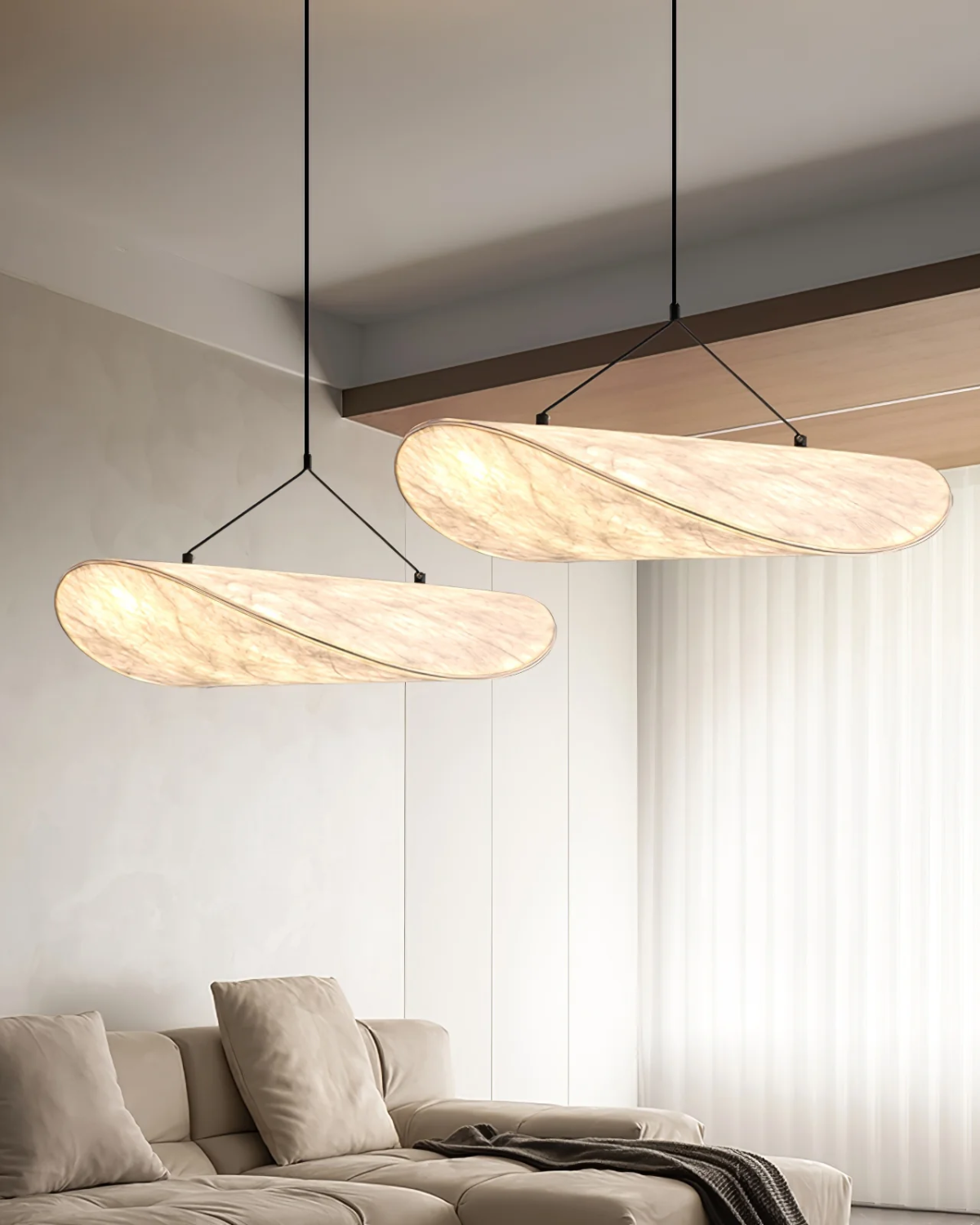 Japandi Style Ribbon Pendant Light with Eclipse Illumination