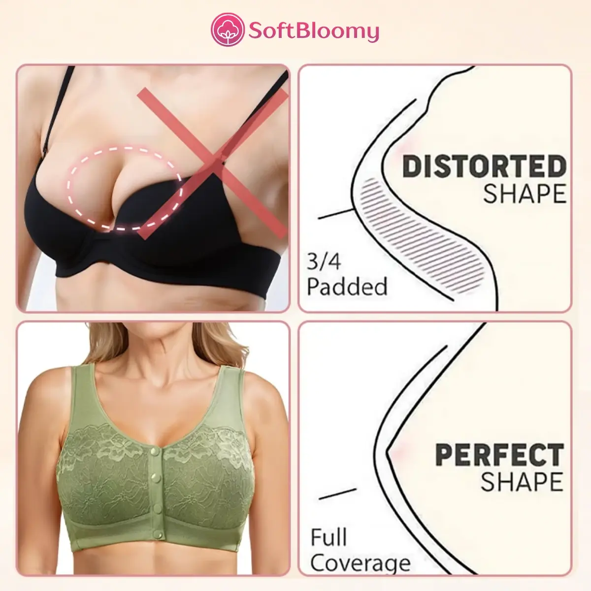 Soft Bloomy - Front-Closure Cotton Shaping Bra for Seniors