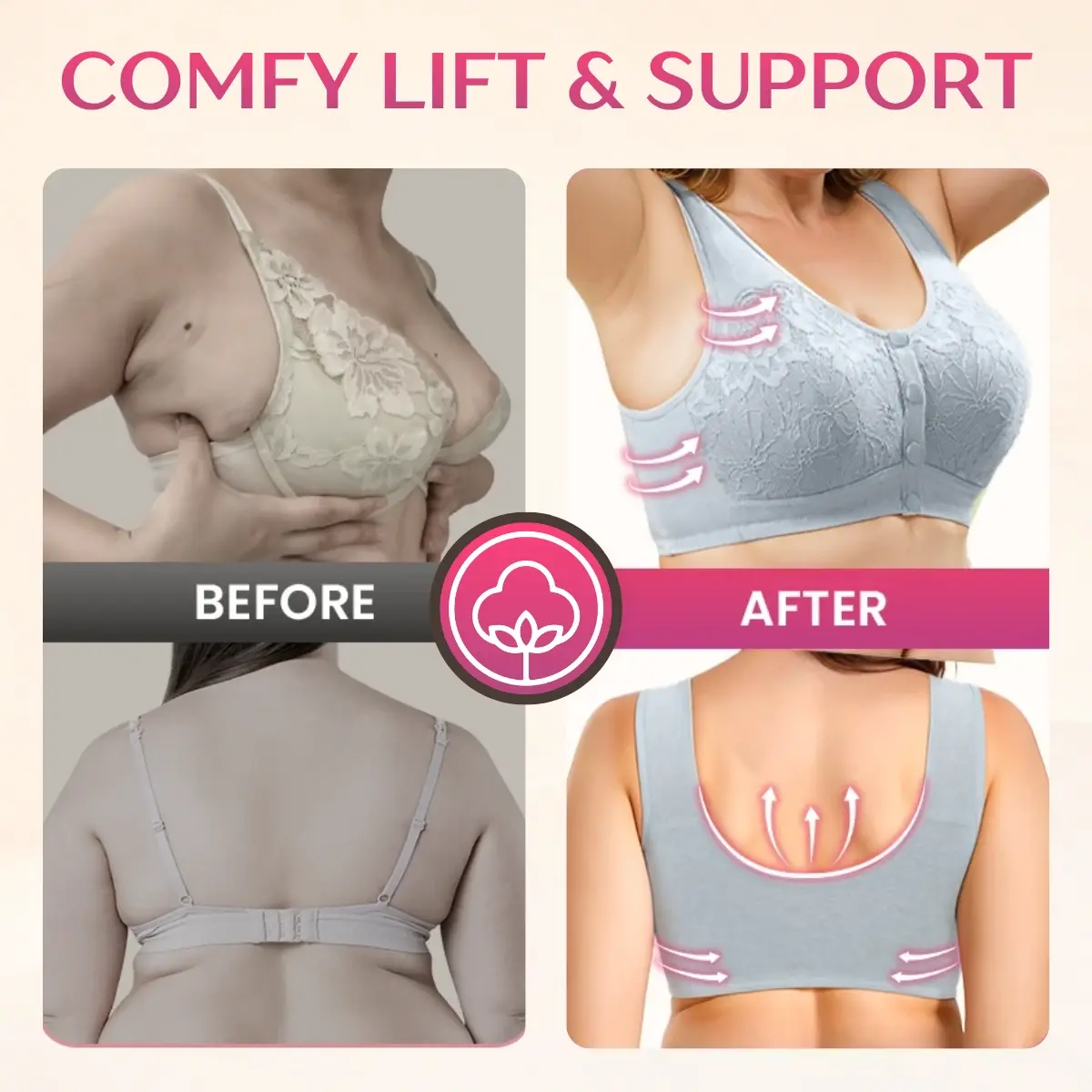 Soft Bloomy - Front-Closure Cotton Shaping Bra for Seniors