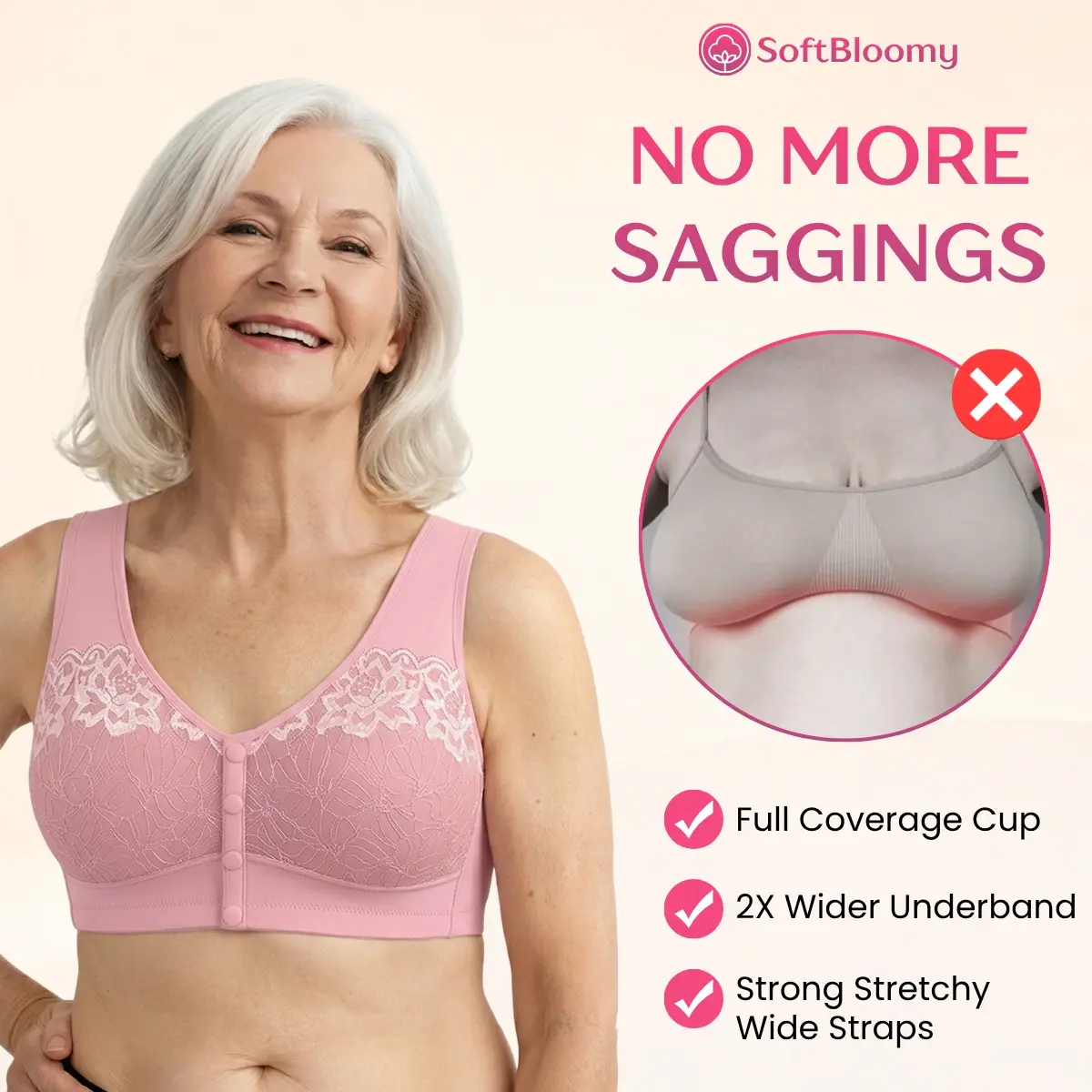 Soft Bloomy - Front-Closure Cotton Shaping Bra for Seniors
