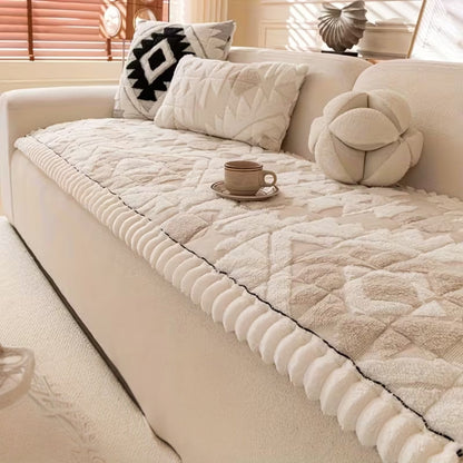 Thick Winter Quilted Plush Couch Cover