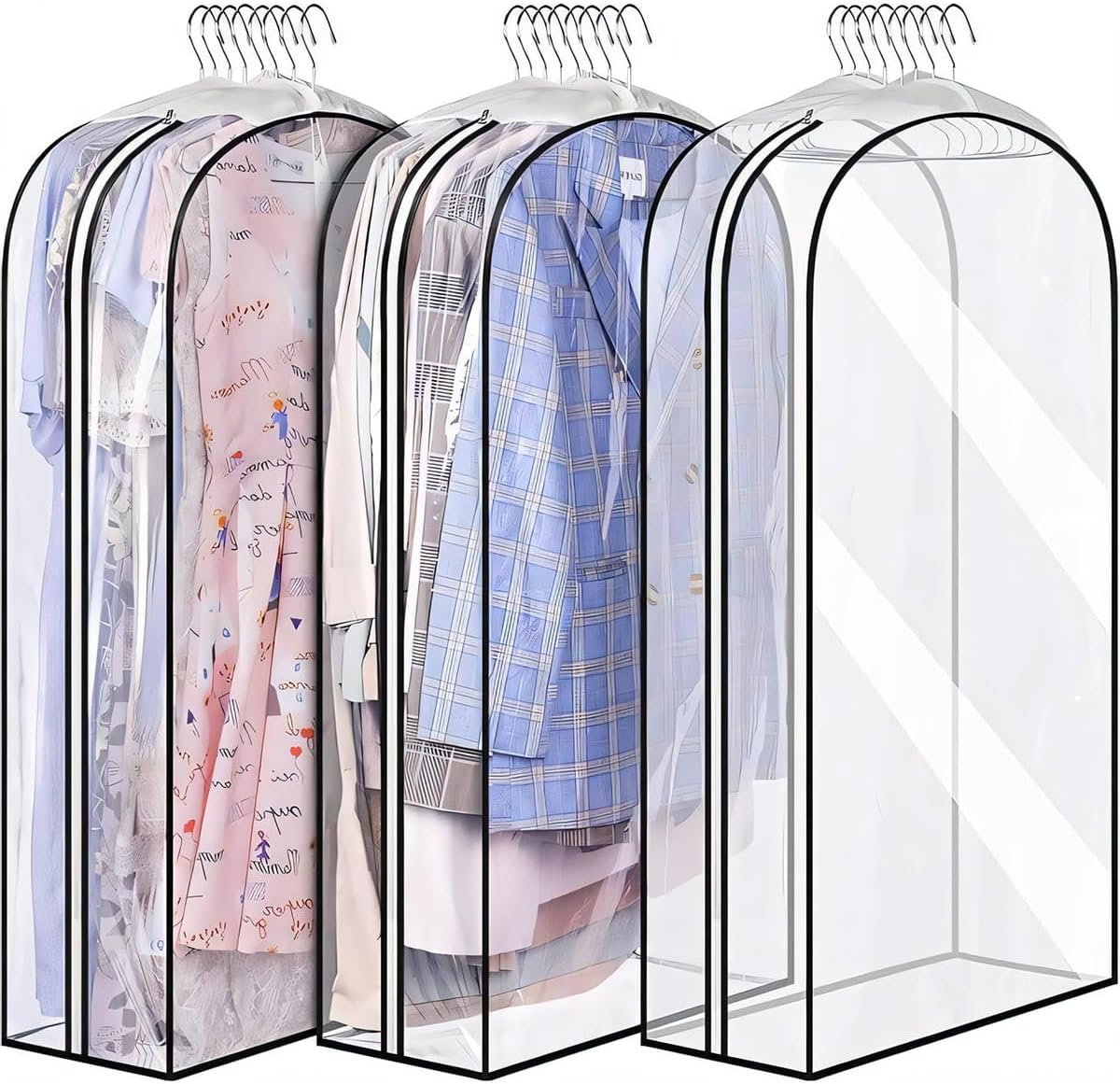 Transparent Garment Covers with Inserts – 6-Pack Side Zipper Storage Covers