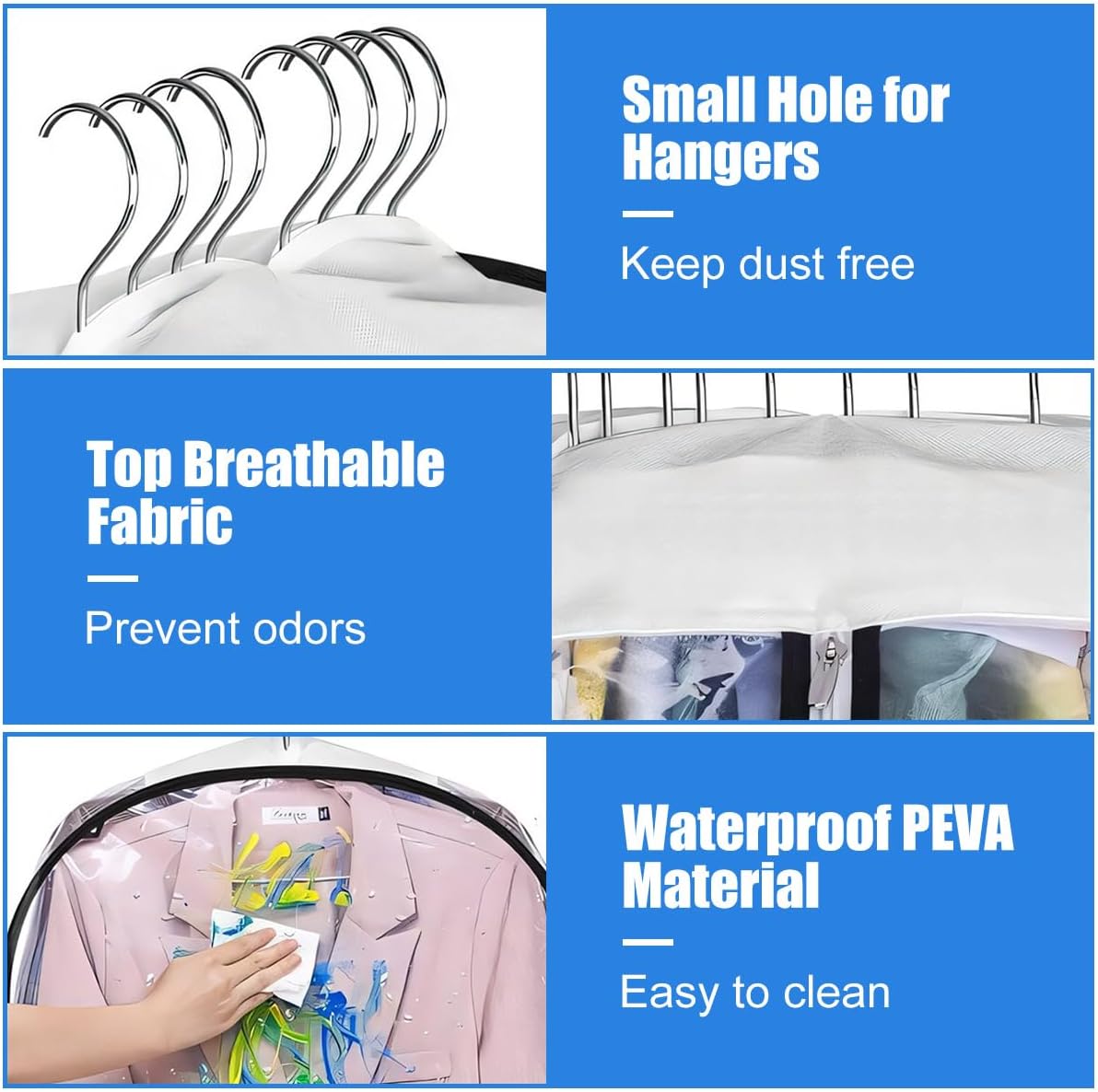Transparent Garment Covers with Inserts – 6-Pack Side Zipper Storage Covers