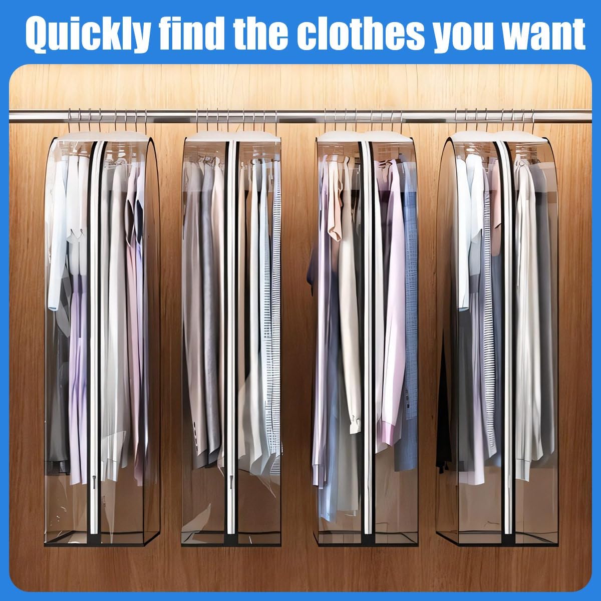 Transparent Garment Covers with Inserts – 6-Pack Side Zipper Storage Covers