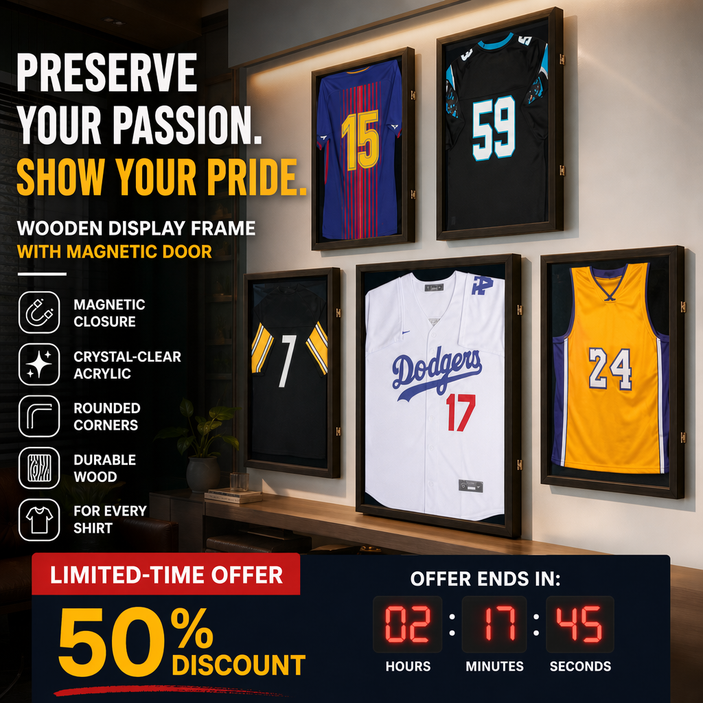 Wooden Memorial Jersey Display Frame (Magnetic Door) – Keep Your Sweat & Love In Perfect Condition!