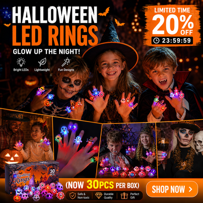 50 Pieces Each Box‼LED Light Halloween Glowing Ring | Flashing Light‑Up Party Favor for Halloween Night