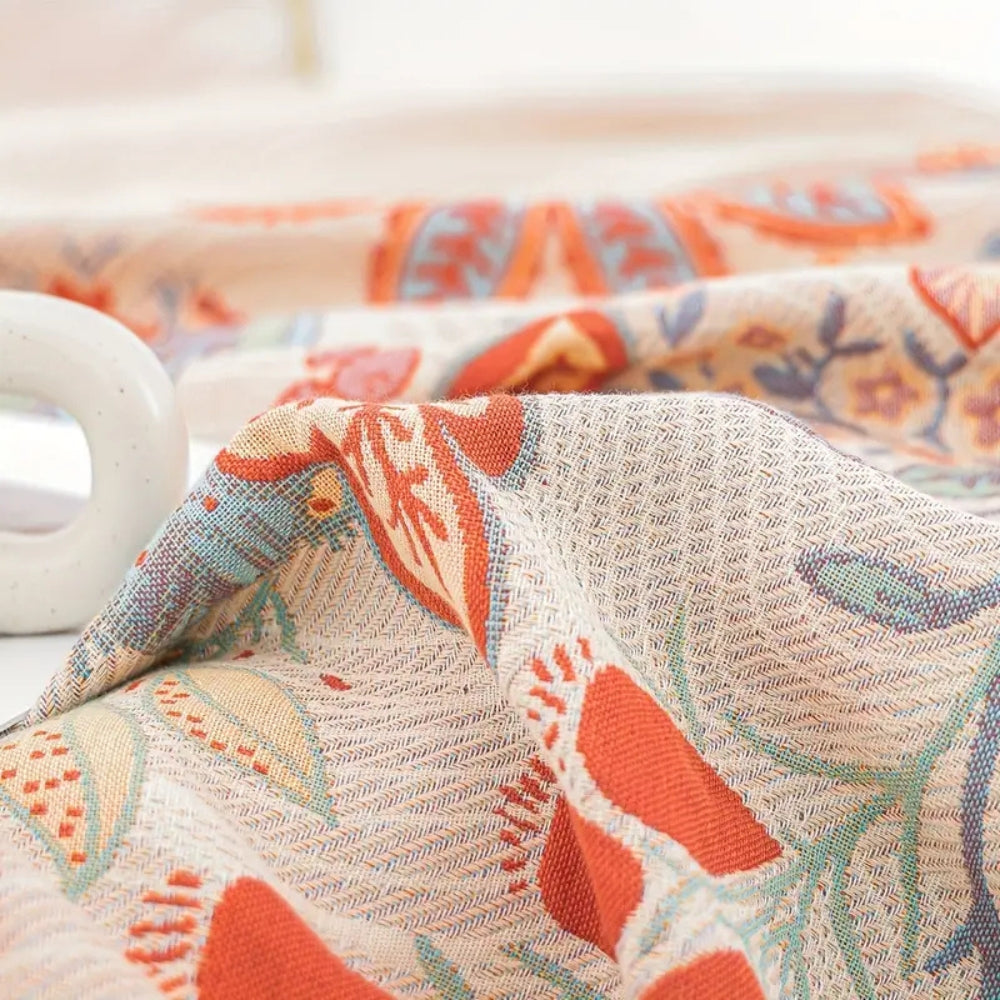 Reversible Cotton Blanket with Vineyard Blossom Design