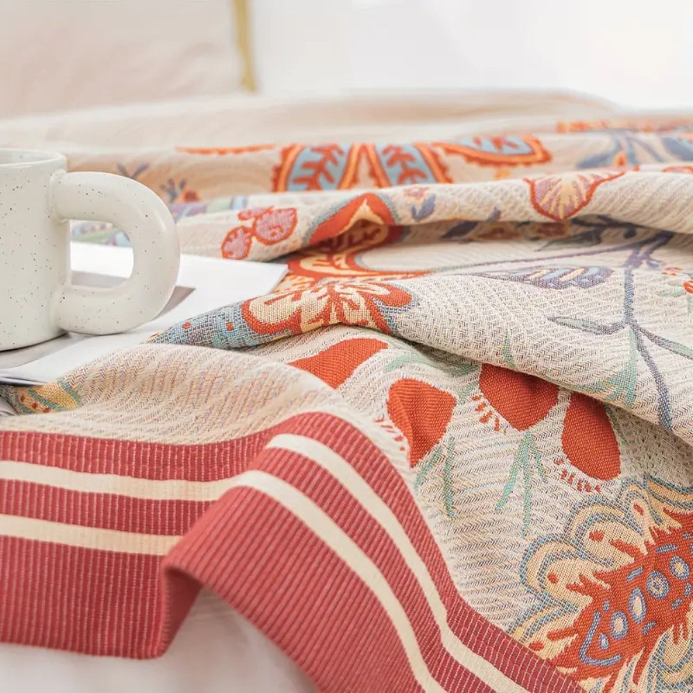 Reversible Cotton Blanket with Vineyard Blossom Design