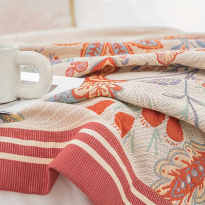 Reversible Cotton Blanket with Vineyard Blossom Design