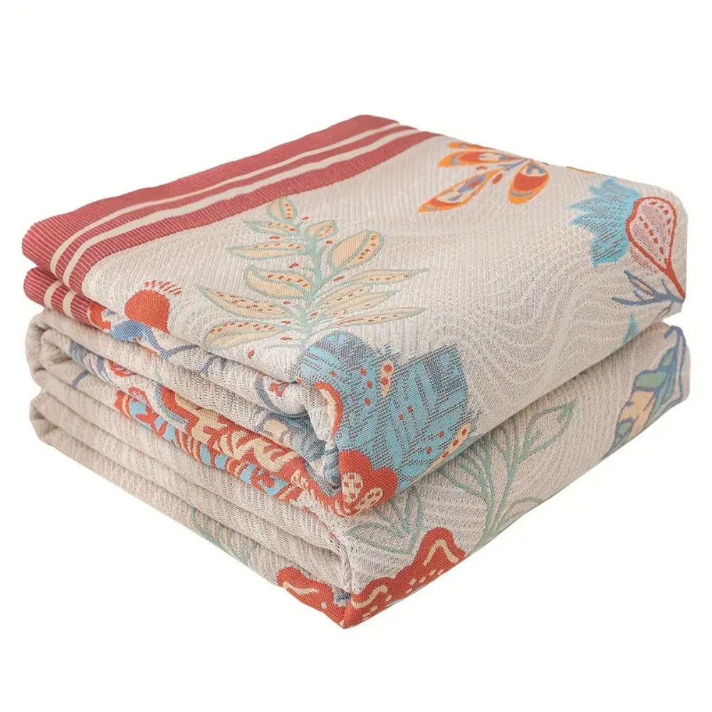 Reversible Cotton Blanket with Vineyard Blossom Design