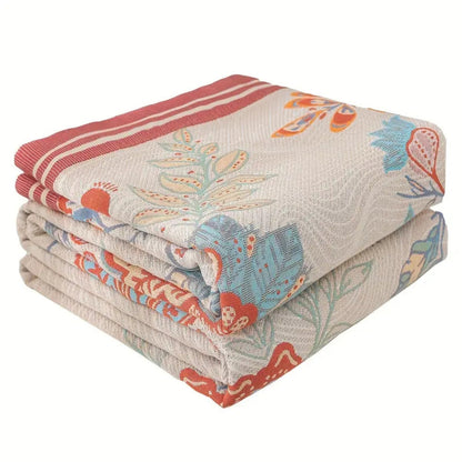 Reversible Cotton Blanket with Vineyard Blossom Design