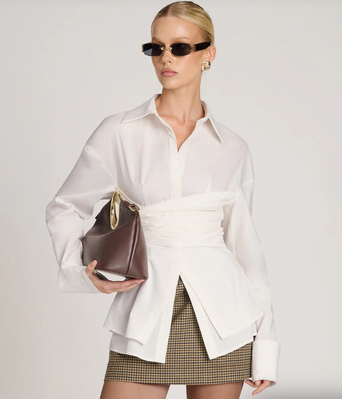 VioraLuxe™ Draped Waist Shirt — Shape Your Figure, Own the Room