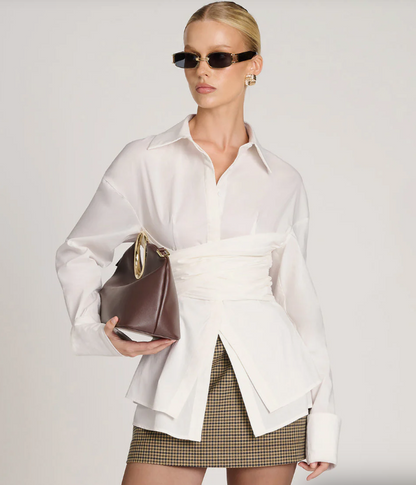 VioraLuxe™ Draped Waist Shirt — Shape Your Figure, Own the Room
