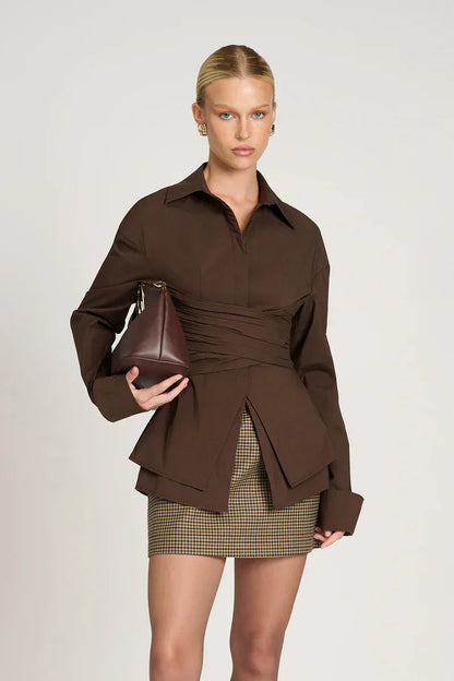 VioraLuxe™ Draped Waist Shirt — Shape Your Figure, Own the Room