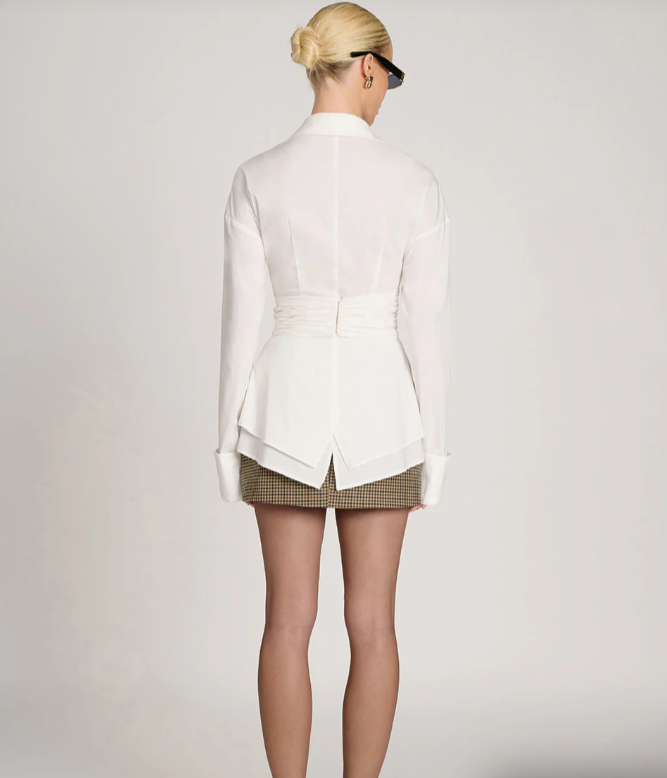 VioraLuxe™ Draped Waist Shirt — Shape Your Figure, Own the Room