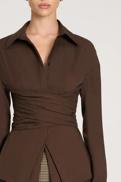 VioraLuxe™ Draped Waist Shirt — Shape Your Figure, Own the Room
