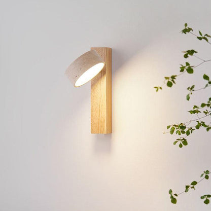 Ivory Travertine & Wood Rotatable Wall Light