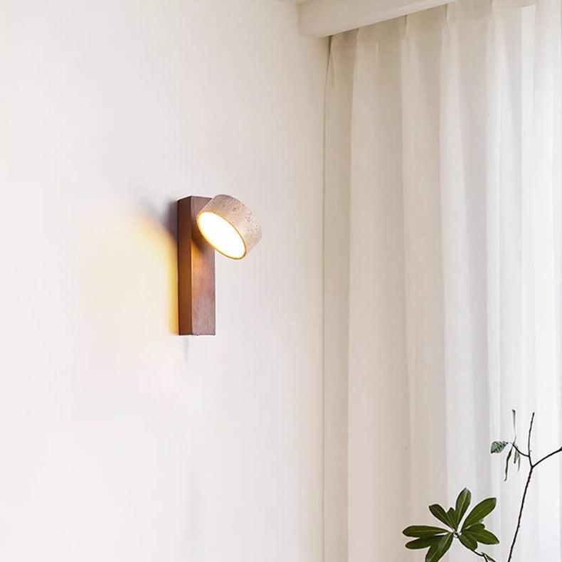 Ivory Travertine & Wood Rotatable Wall Light