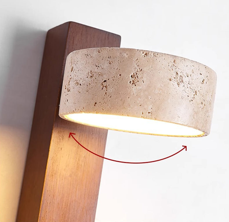 Ivory Travertine & Wood Rotatable Wall Light