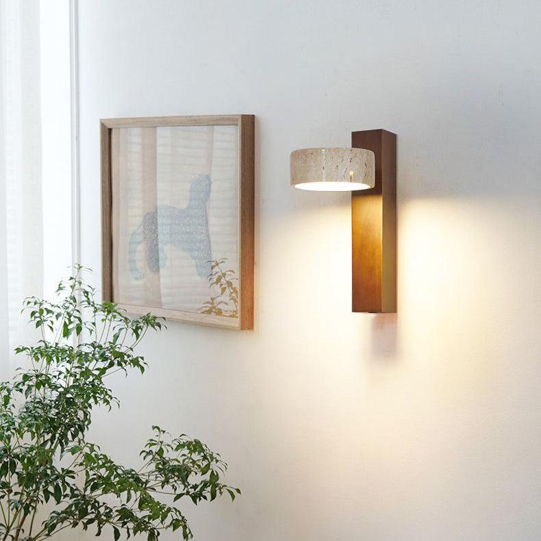 Ivory Travertine & Wood Rotatable Wall Light