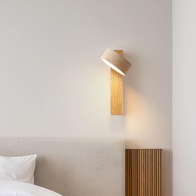 Ivory Travertine & Wood Rotatable Wall Light
