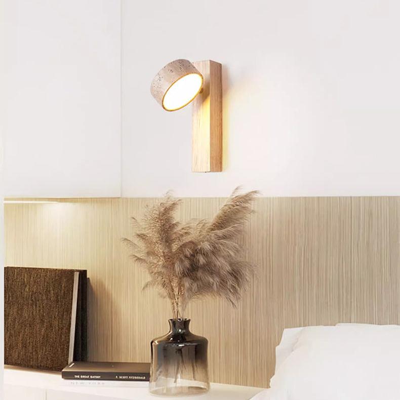 Ivory Travertine & Wood Rotatable Wall Light