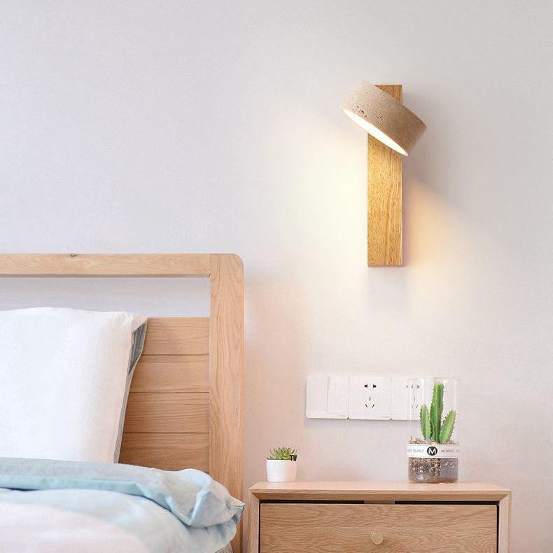 Ivory Travertine & Wood Rotatable Wall Light