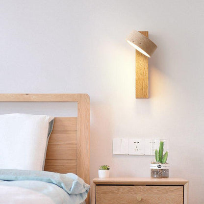 Ivory Travertine & Wood Rotatable Wall Light