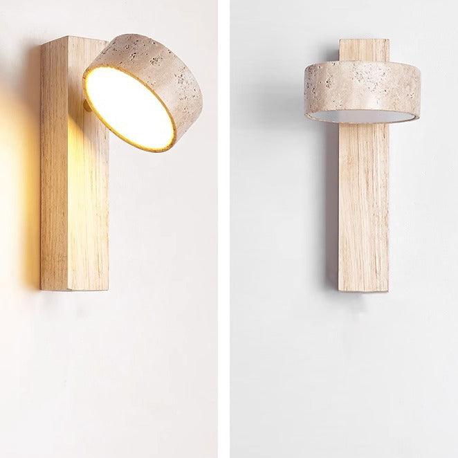Ivory Travertine & Wood Rotatable Wall Light