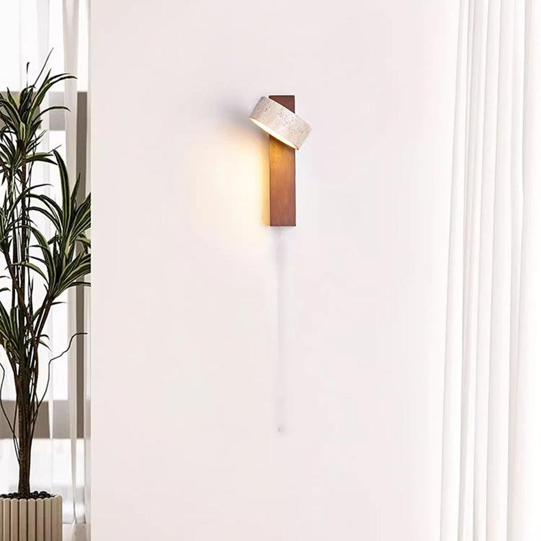 Ivory Travertine & Wood Rotatable Wall Light