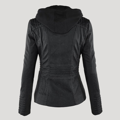 Weather-Resistant Faux Leather Hooded Jacket