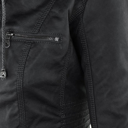 Weather-Resistant Faux Leather Hooded Jacket