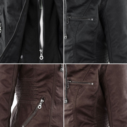 Weather-Resistant Faux Leather Hooded Jacket