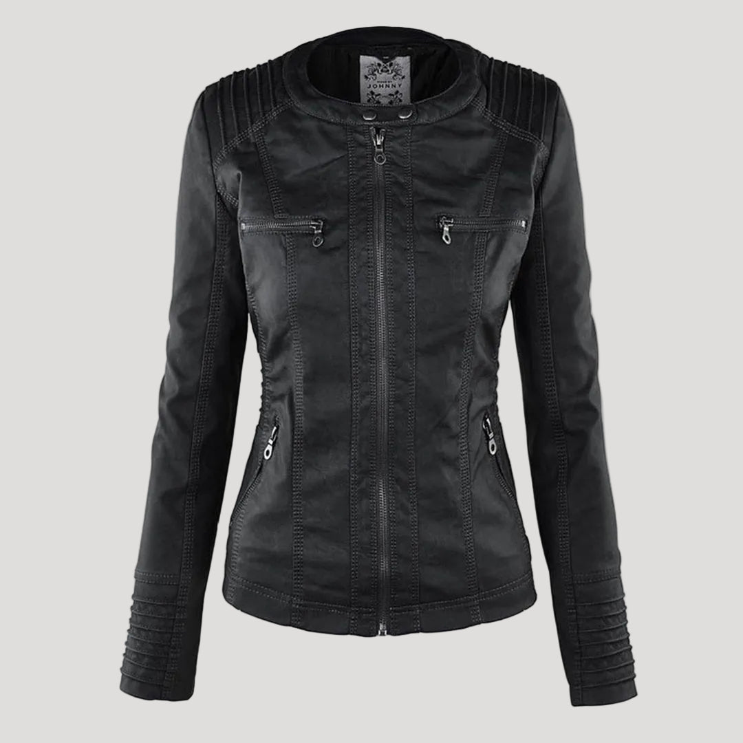 Weather-Resistant Faux Leather Hooded Jacket